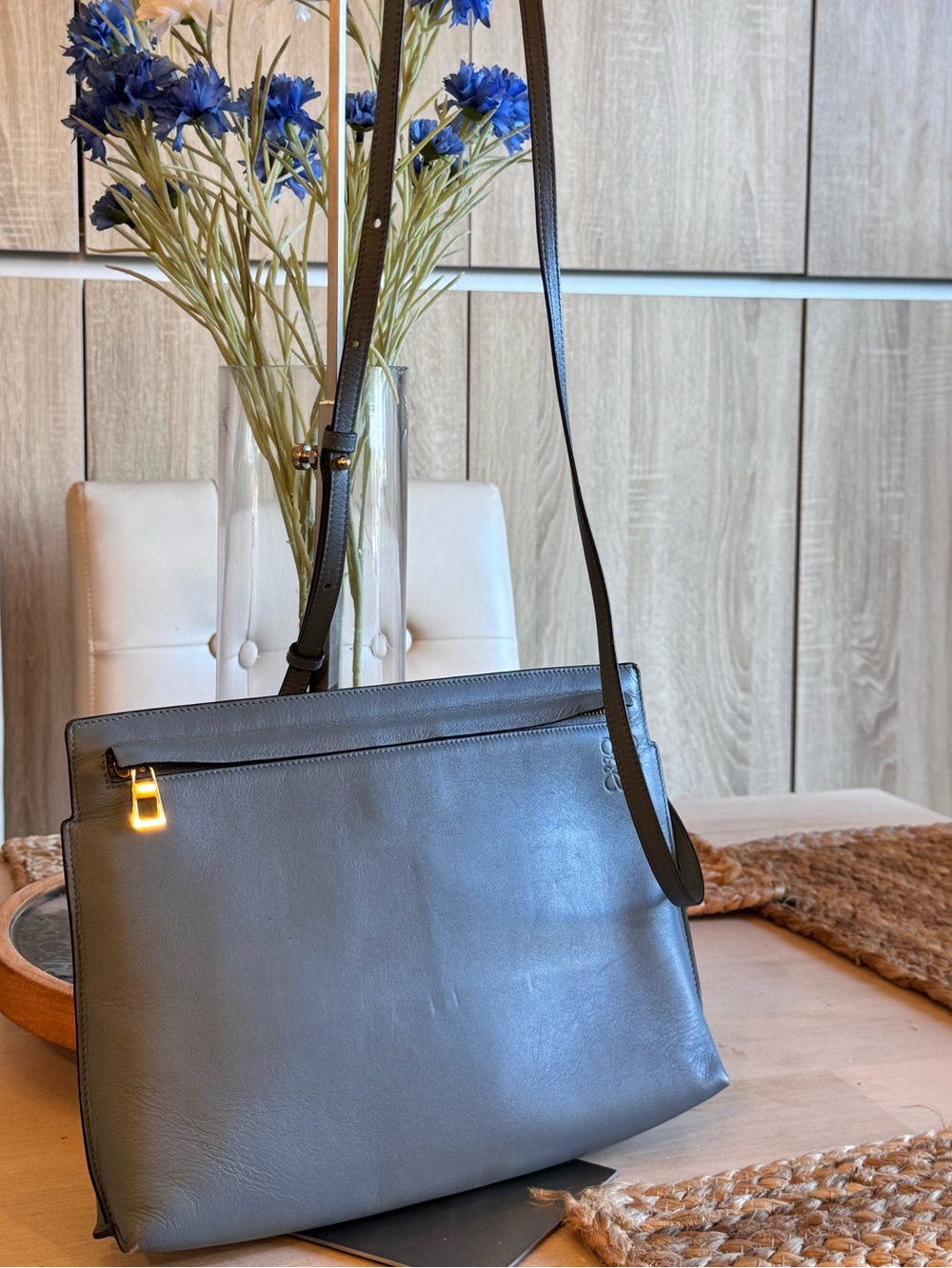 EUC Authentic LOEWE T Pouch Leather Crossbody Bag - Stone Blue